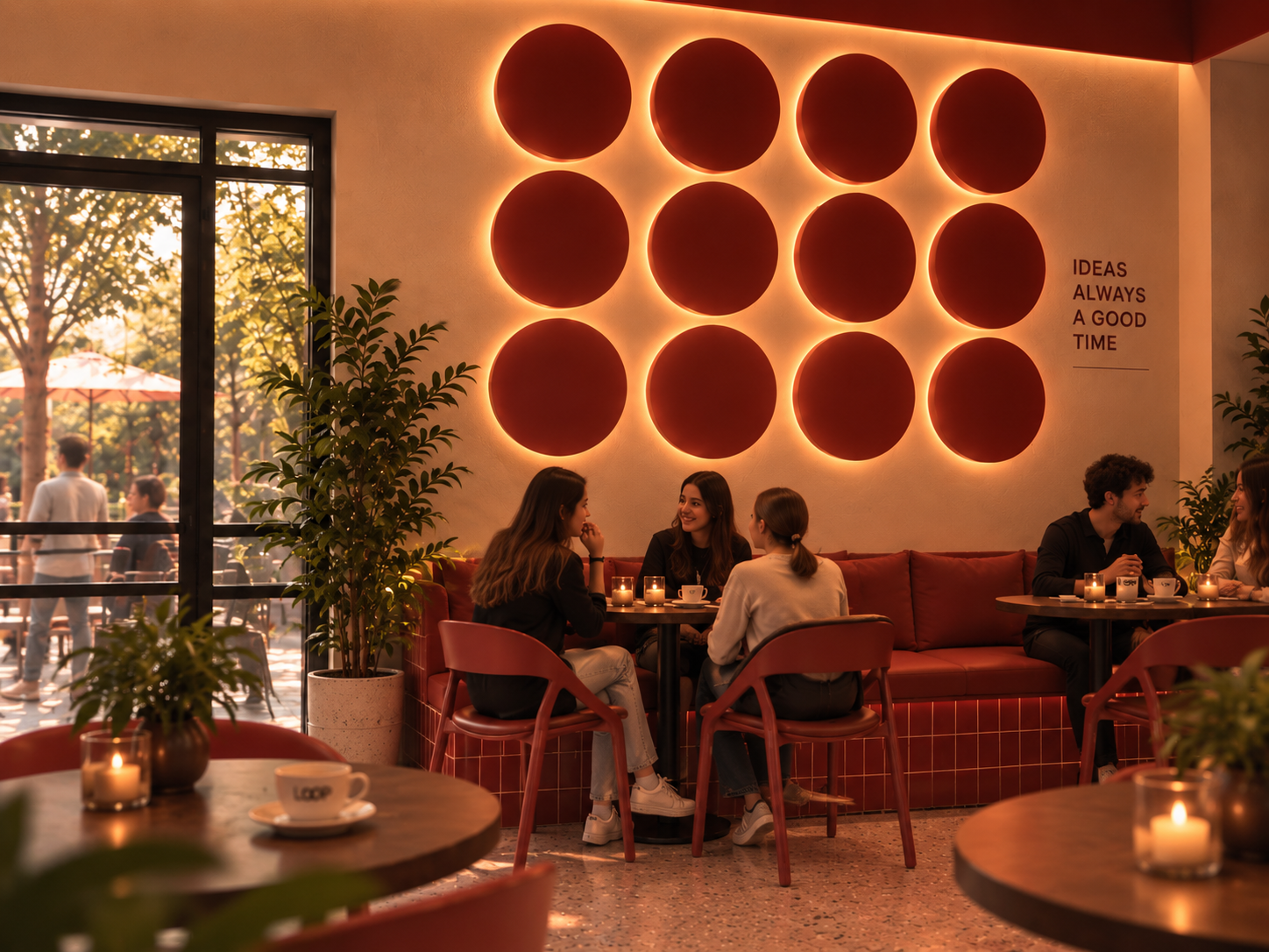 Glossy tiles greenery interior